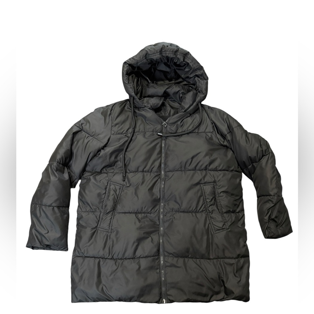 Suzy Shier Black Hooded Puffer Coat, oversized, Size Small